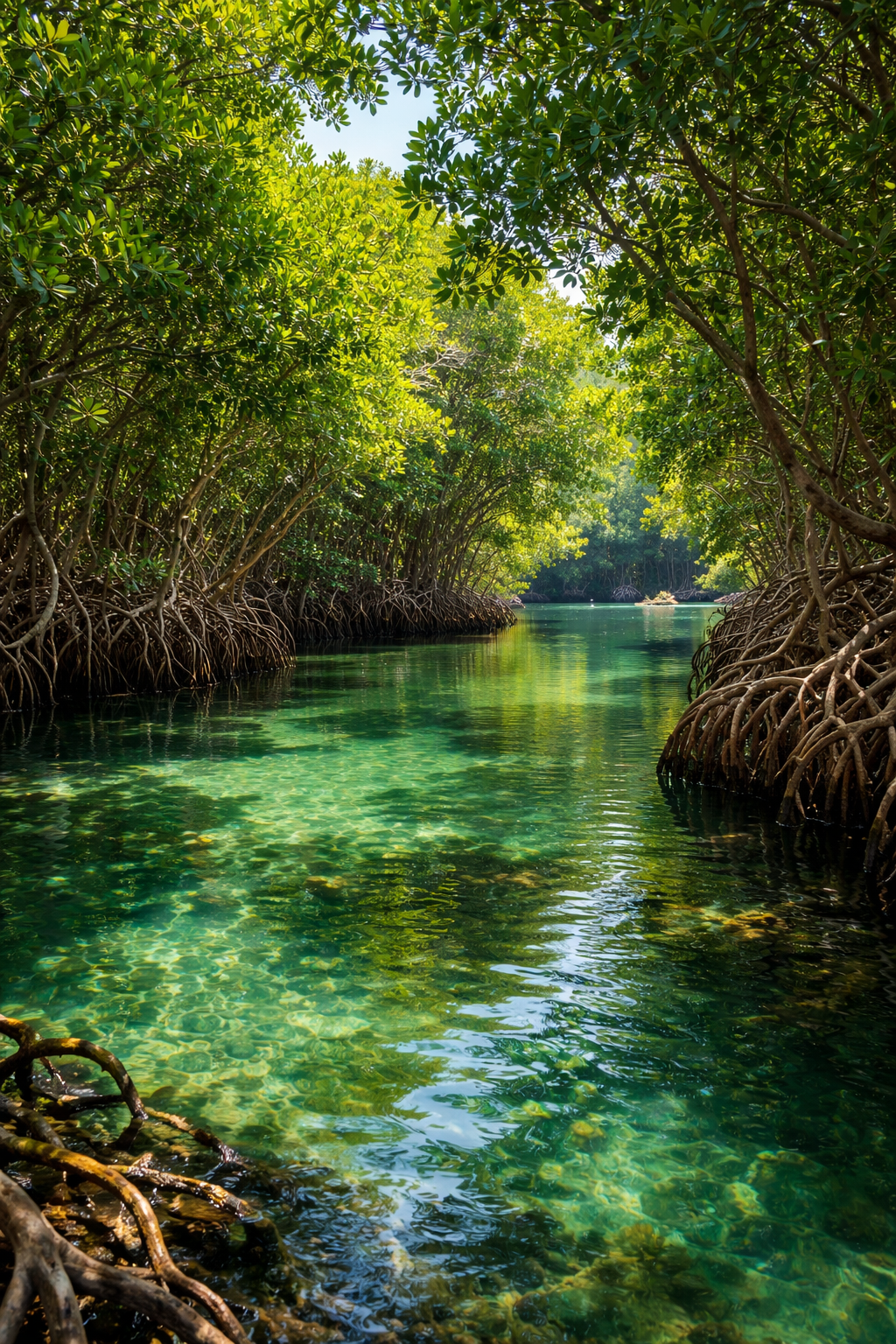 Laguna natural y río en Tres Aguas