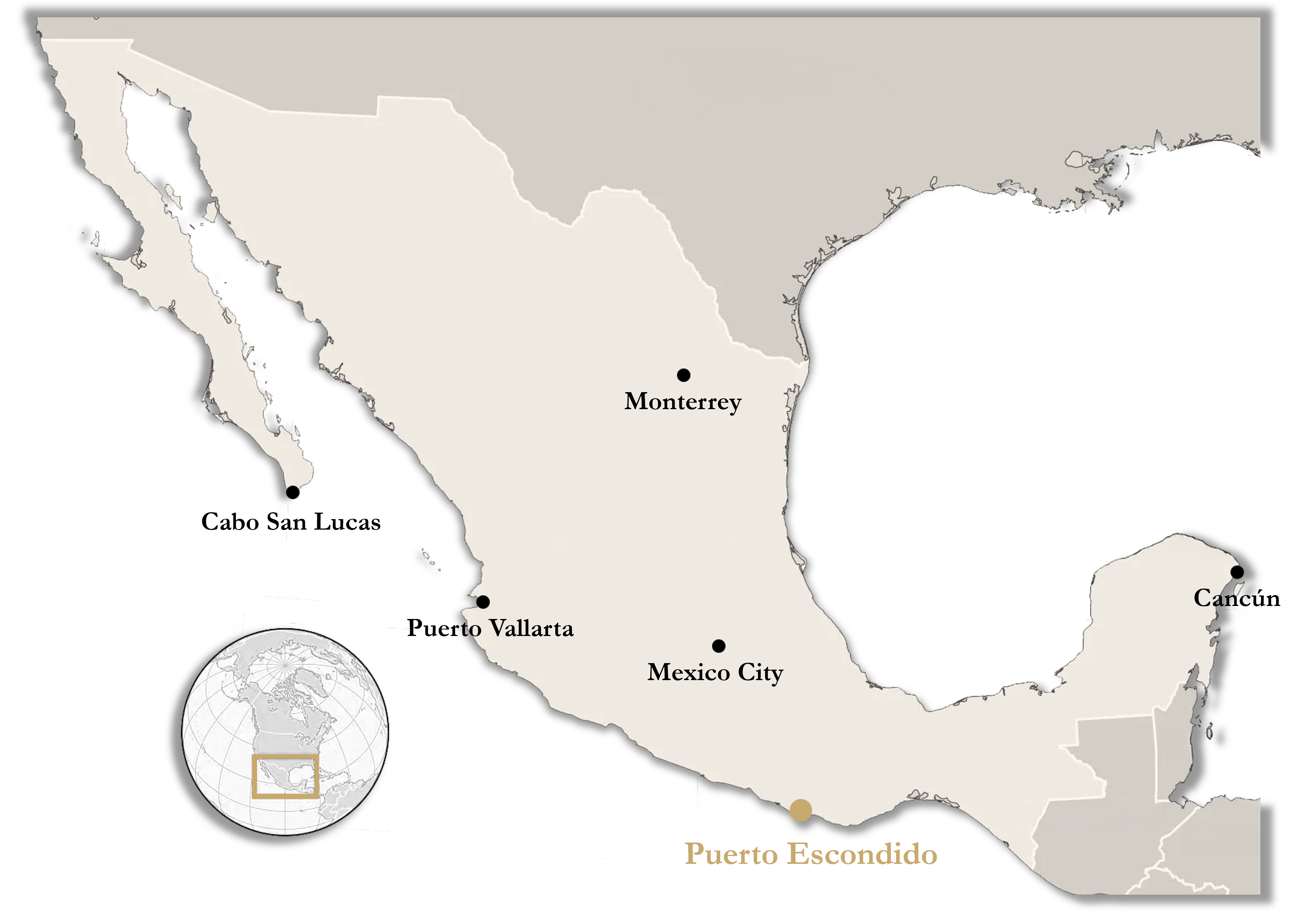 Mapa con la ubicación de Puerto Escondido en Oaxaca, México